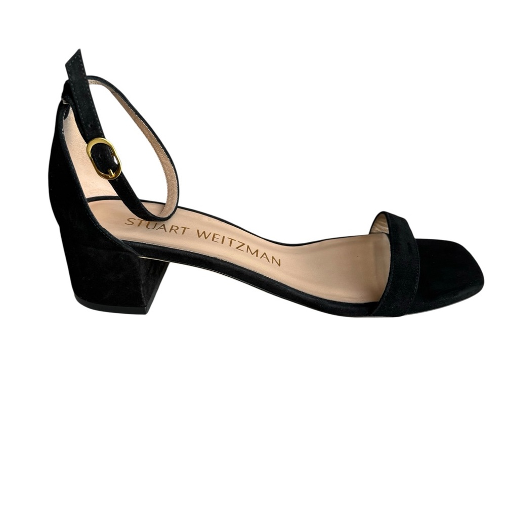 Stuart Weitzman Nudist Block Heel Sandals Black Suede - Picture 5 of 11